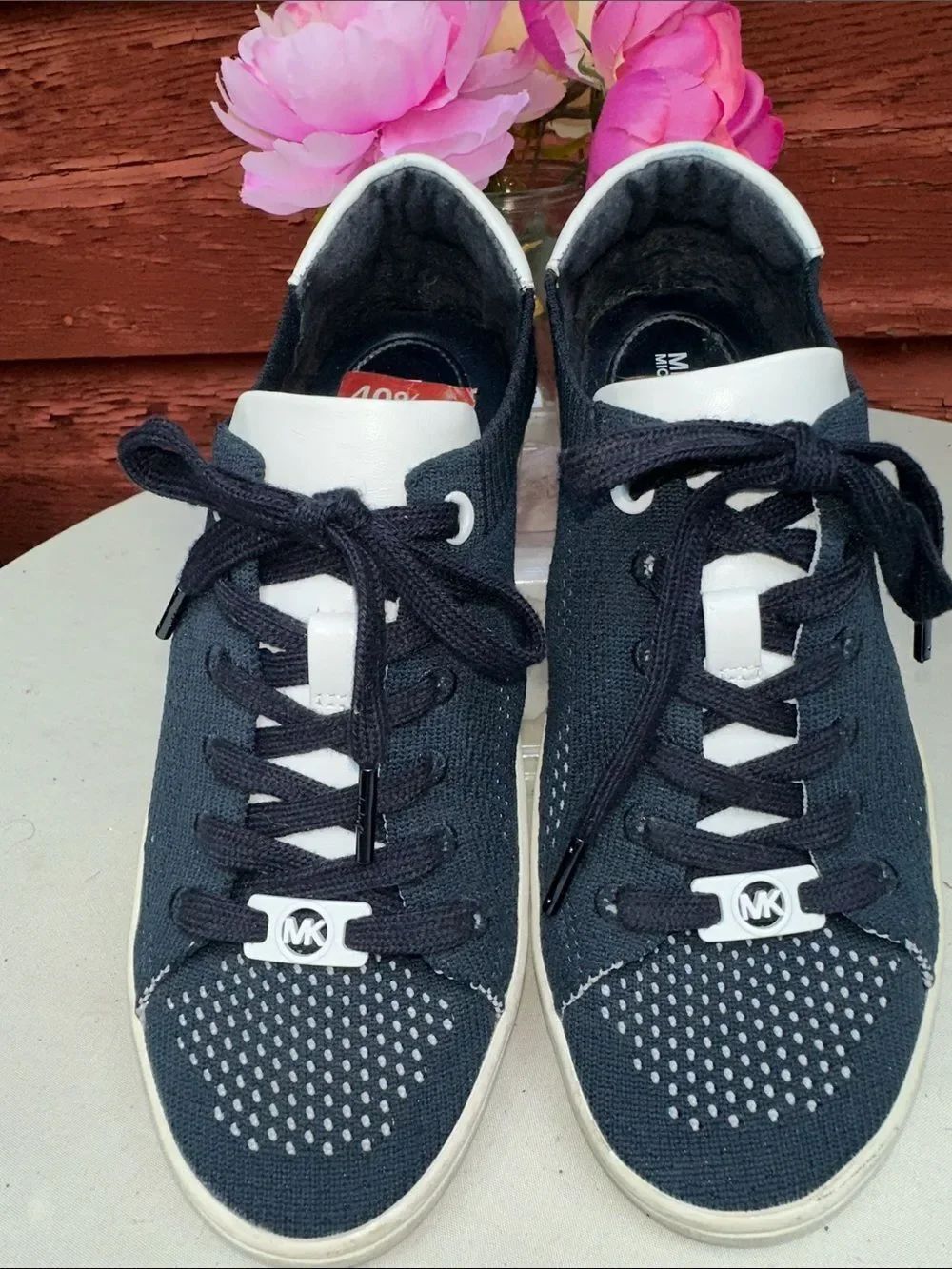 Michael Kors Blue and White Knit Lace-Up Sneakers